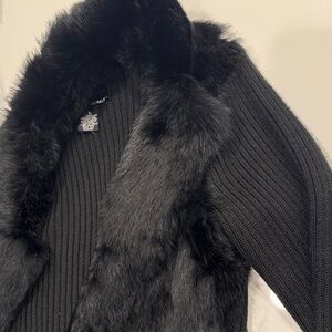 Kaisely Black Rabbit Fur Cardigan